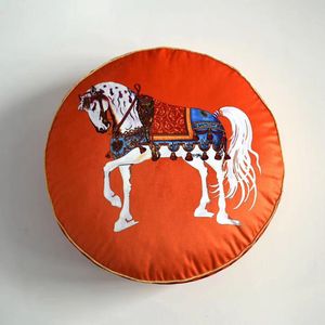 Housse de coussin de luxe imprimé cheval rond étage indien taie d'oreiller décorer lin velours coussin coton couverture jeter corps concepteur 2023070716