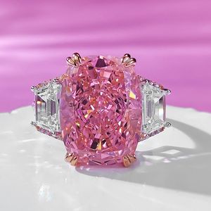 Bague de luxe en diamant rose de laboratoire, coupe coussin, 8ct, 100% réel, en argent Sterling 925, pour fête de mariage, bijoux de fiançailles pour femmes