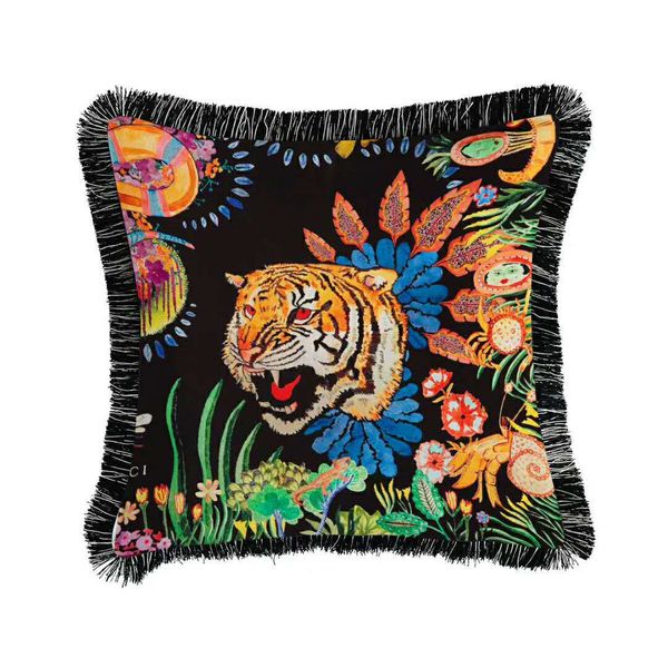 Coussin de luxe velours gland tête de tigre impression oreiller salon canapé lumière moderne haute qualité villa modèle chambre housse de coussin en peluche