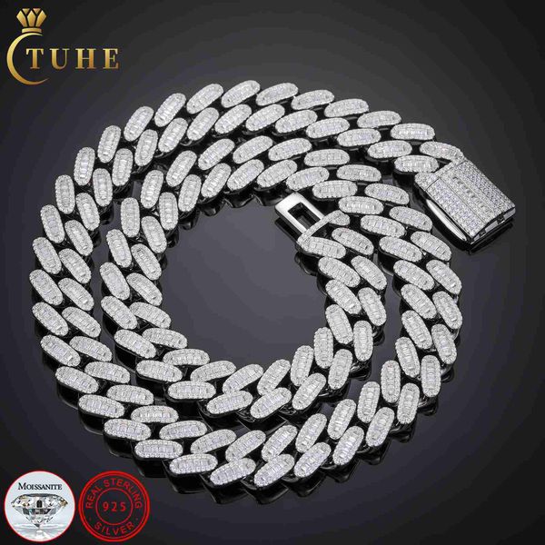 Collar de cadena de eslabones cubanos con diamantes de moissanita Baguette Vvs de Plata de Ley 925 de 14mm personalizado de lujo para hombres