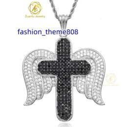 Pendentif de luxe personnalisé en argent 925 VVS Moissanite, pendentif croix du vent pour hommes, collier hip hop