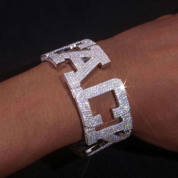 Joyería de hip hop personalizada de lujo 925 plata esterlina vvs diamante diamante helado brazalete de brazalete para hombres