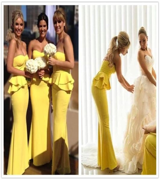 Vestidos de dama de honor largos personalizados de lujo Eventos de miércoles Imagen real Columna Formal Qualiti Fiesta Noche Especial Volantes Sin mangas Bridesm1195399