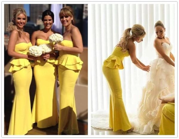 Vestidos de dama de honor largos personalizados de lujo Eventos de miércoles Imagen real Columna Formal Qualiti Fiesta Noche Especial Volantes Sin mangas Bridesm2446636