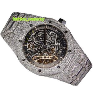 Montre de luxe personnalisée glacée VVS Moissanite diamant Hip-Hop, montre de rappeur mécanique