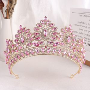 Luxe schattige roze kristallen tiara kroon elegante prinses tiara bruiloft verjaardagsfeestje haarjurk accessoires sieraden