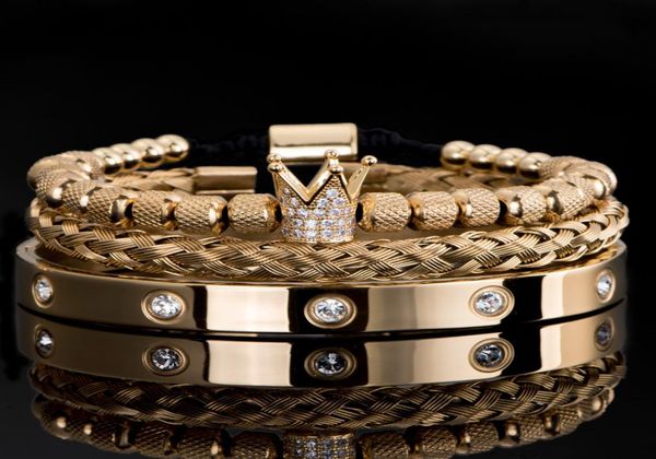 Luxury CZ Crown Roman Royal Charm Man bracelet en acier inoxydable Crystal Crystal Bijoux fait à la main