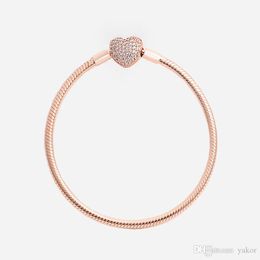 Lujo CZ Diamond 18K Rose Gold Hand Chain Bracelets Set Caja original para Pandora 925 Silver Women Wedding Heart Bracelet