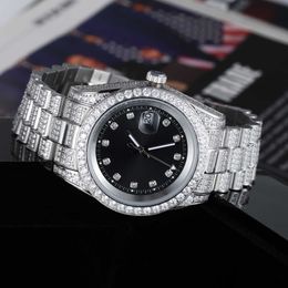 Montre-bracelet de luxe en diamant CZ pour hommes, en acier inoxydable plaqué or glacé, à quartz, 255z