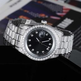 Montre-bracelet de luxe en diamant CZ pour hommes, en acier inoxydable plaqué or glacé, à quartz, 265w