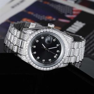 Luxe CZ diamant glacé plaqué or en acier inoxydable quartz hommes montre-bracelet 227Q
