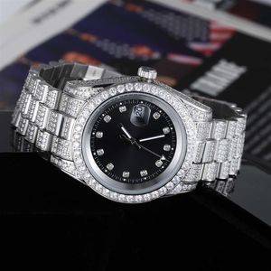 Montre-bracelet de luxe en diamant CZ pour hommes, en acier inoxydable plaqué or glacé, à quartz, 288g