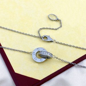 luxe sierlijke zilveren ketting voor vrouwen initiële ketting diamanten hanger designer kettingen dubbele ring mode-sieraden waterdichte dames heren ketting