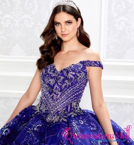 Luxe Dark Blue Quinceanera Jurken Kant Geappliceerd Crystal Bead Ball Gown Prom Dress Vestido de Festa Pas Sweet 16 aan