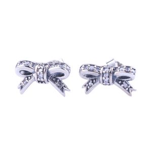 Schattige kleine boog oorbellen retail doos sets hoge kwaliteit 925 sterling zilver vrouwen meisjes cz diamant cadeau oorbel