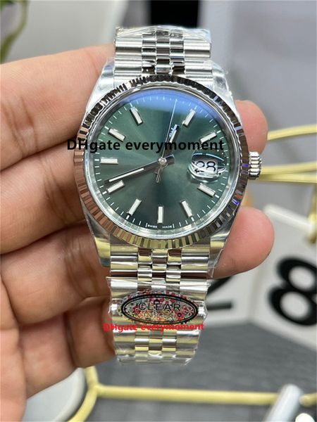 Reloj con fecha de lujo 126334 41 mm Esfera verde Relojes mecánicos automáticos para hombres cal.3235 Movimiento CLEAR Factory Sapphire Mirror 904L Relojes de pulsera a prueba de agua Foto real