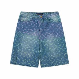 Luxe denim shorts ontwerper gradiënt brief borduurwerk llogo gewassen vijf punt shorts mode casual losse hiphop broek