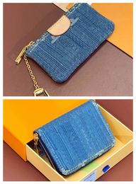 Portefeuille de denim de luxe Fashion Denim portefeuille bleu Men'swomen's Zipper Wallet Mini Carte Holder Coinpurse Keychain Sac de portefeuille de portefeuille Sac d'embrayage