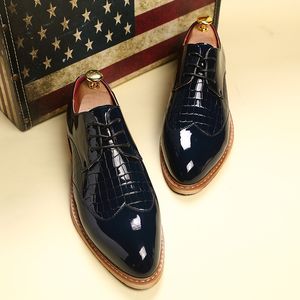 Derby de luxe chaussures habillées en cuir pour hommes bureau affaires mariage chaussures formelles à motifs Crocodile à lacets chaussures à bout pointu