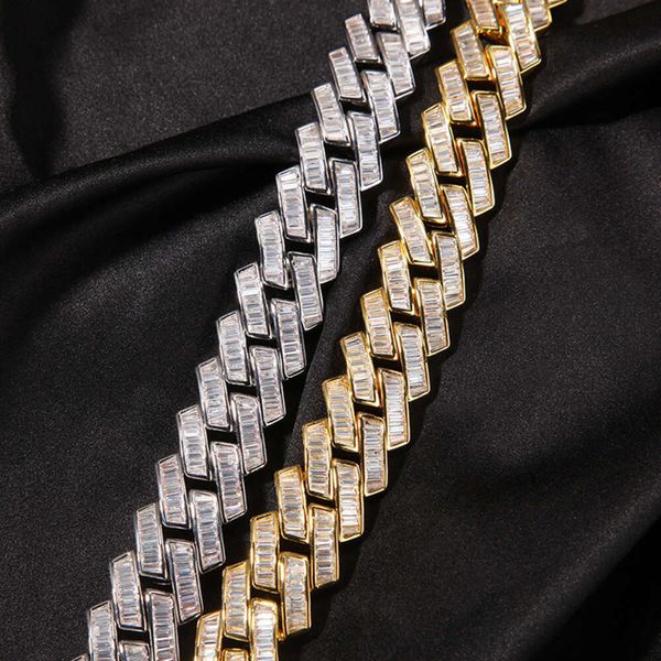 Collar de diamantes de moissanita cubana de plata 925 de 12mm de ancho con forma de Baguettes de diseño de lujo, cadena de eslabones pequeños