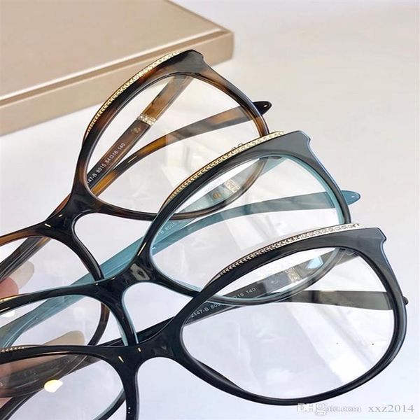 Design de luxe Blue Plank Frame élégant Cateye Femmes Lunettes 54-16-140diamant artificiel decora fullrim pour prescription Eyeglasse320S