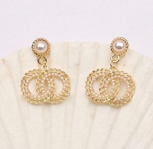 Design de luxe Marque Lettre Charme Boucles D'oreilles Femmes Mode Plaqué Or 18K Perle Cristal Strass Glands Pendentif Boucle D'oreille Coeur Femmes Bijoux De Mariage avec Boîte