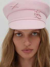 Casquette octogonale de marque de luxe pour femmes, lettres militaires roses, chapeau sboy monogramme embelli Baker Boy 240103