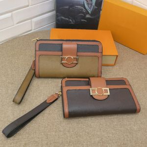 Luxe design koppelingszakken mannen portemonnee Pochette Voyage Real Leather Vertical Brazza Purse -krant Zippy Zipper Wallets M69162