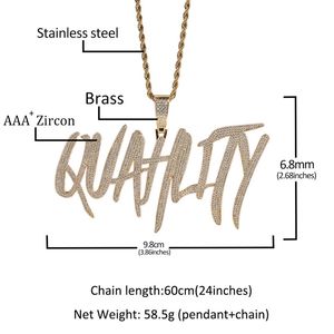 Luxe Design Custom Letter Naam Necklace Hanger voor Mannen Vrouwen Solid Back Micro Pave Zirkoon Hip Hop Rock Sieraden