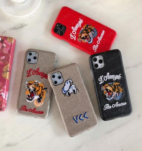 Cas de broderie de conception de luxe pour iPhone 14 14pro 14Plus13 13pro 12pro 11 Pro Max xs xr 8 7 Plus Bowknot 3d Animal Tiger Letter Shell Case Cover9274418