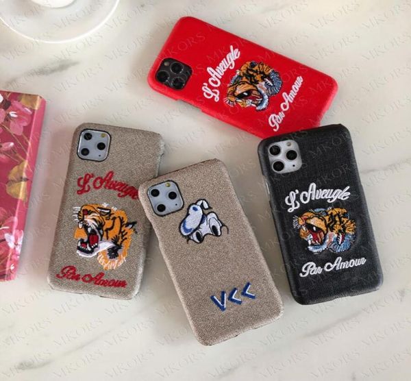 Cas de broderie de conception de luxe pour iPhone 14 14pro 14Plus13 13pro 12pro 11 Pro Max xs xr 8 7 Plus Bowknot 3d Animal Tiger Letter Shell Case Cover 3124189