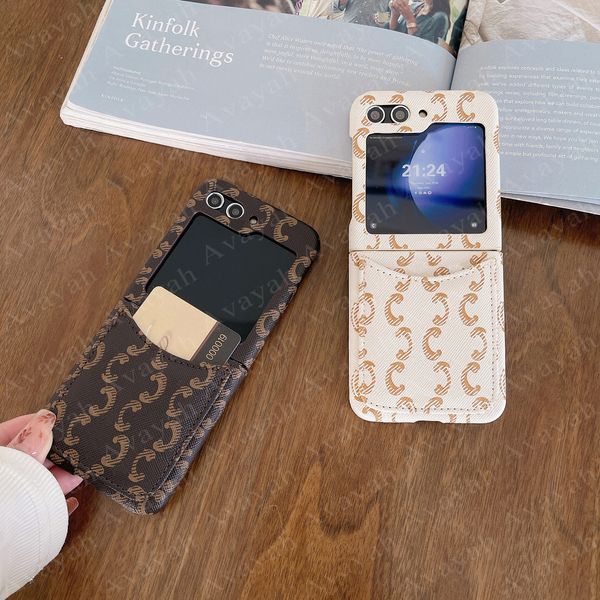 Étui de téléphone de mode de conception de luxe pour Samsung Z Flip 5 4 3 porte-carte en cuir poche arrière coque antichoc pare-chocs anti-chocs couverture dame fille cadeau