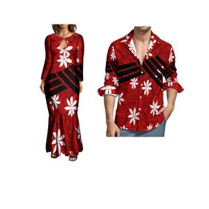 Design de luxe Hawaii queue de poisson sirène Dresse polynésien Tribal dames longues robes de soirée Match hommes chemise ensembles de Couple 240307