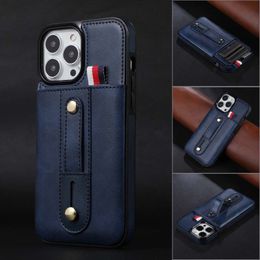 Luxe ontwerp verborgen kaart slot lederen lusband kisten voor Apple iPhone14/15 (Pro Max) Volledige hoes Leather Case PU+TPU 360 ° Volledige bescherming voor de camera