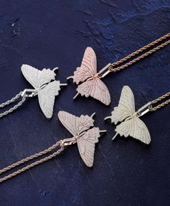 Luxe ontwerp Hip Hop Iced Out Rose Gold Animal Butterfly Pendant ketting Micro verhard kubieke zirkoon heren bling sieraden cadeau5376243