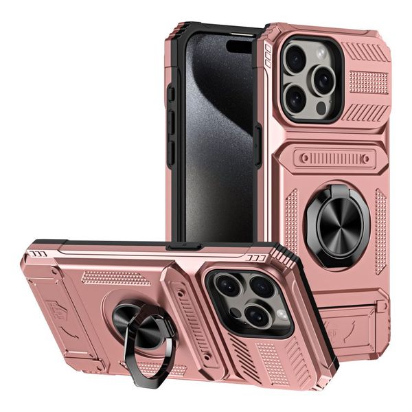 Conception de luxe support du support de bague magnétique Nouveau Apple 15 Promax Phone Case iPhone 15 avec insertion de carte cachée TPU + PC