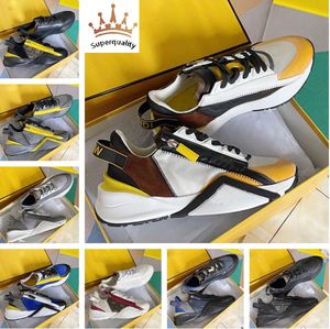 Luxe ontwerp Men Flow Sneakers schoenen mannen ritsrainer nylon suede low-tops dikke rubberen loopvlak stoffen buitensporten EU 38-46 origineel