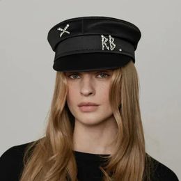 Casquette militaire Design de luxe pour femmes et hommes, chapeau de boulanger tendance, chapeau de capitaine dames avec lettres noires, 240202