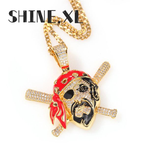 Collar de calavera pirata de diseño de lujo, colgante chapado en oro y plata con circonita helada, joyería de Hip Hop para hombre, regalo 6952579