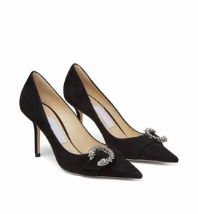 Diseño de lujo Saresa 85 Zapatos de vestir Zapatos de tacón de aguja con punta puntiaguda y adornos de cristal en forma de C para mujer, tacones altos de aguja para vestido de fiesta, trabajo de boda