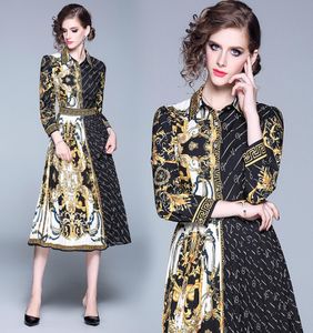 Design de luxe Vintage Robe imprimée printemps automne chute de chemise à manches longues féminines