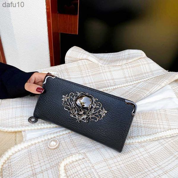 Carteras largas de diseño de lujo para mujer, carteras con estilo de calavera para mujer y niña, tarjetero con bolsillo para dinero, carteras para mujer, bolso para teléfono L230704