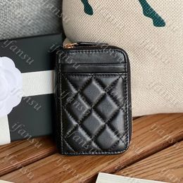 Diseño de lujo Cartera portátil con cremallera de moda para mujer Color sólido Rejilla de diamante clásica Caviar Cuero de vaca Ranura para múltiples tarjetas Clip para dinero Cartera cero Alto Negro