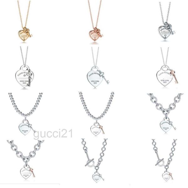 Design de luxe populaire S925 clé en argent sterling plaqué or collier de diamant chaîne de collier pendentif populaire avec boîte IGK4 YO9O UD5S UD5S