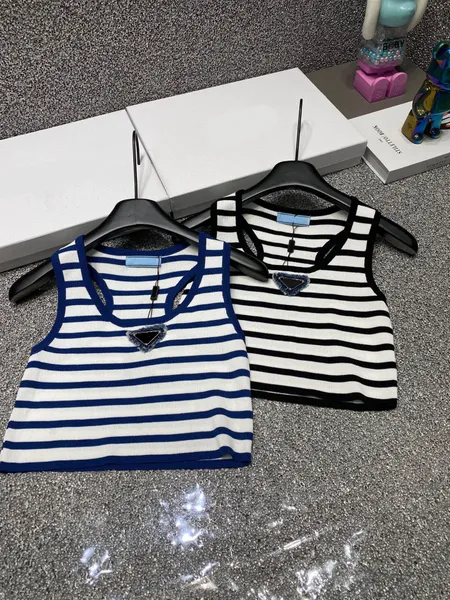 Designer de luxe 2024 Summer Femme O-Neck Stripe Stripe Tifters Tops Street Wear Sans manches coupées coupées pour un gilet de mode décontracté féminin