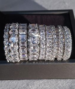 Designer de luxe 925 Sterling Silver Crystal Band Bague Princesse Coupe Blanc Zircon Cubique Diamant Ne Se Fanent Jamais Classique Promesse De Mariage B1497084