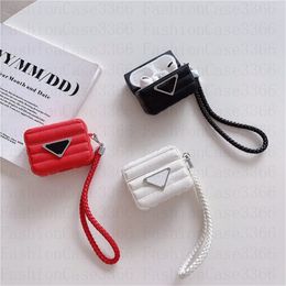 Luxe designer Airpods Case Lanyard Stripzak voor Apple Air Pod Pro 1 2 3 4 5 Generatie Kas headset Packet Hook Clasp Keychain Anti Lost oortelefoon Shell Mini Bag Charm