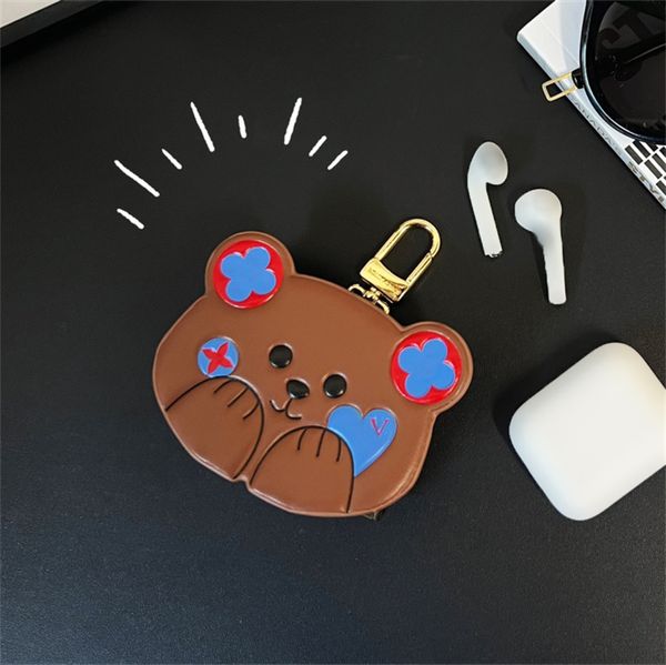 Diseñador de lujo Airpods Protector de auriculares Oso Cambio Monedero Patrón de monograma clásico Auriculares Funda protectora Bolsas Decoración colgante