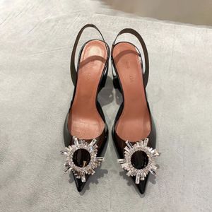 Crystal Diamond Sunflower Designer Aminaa robe femme chaussures Sandales High Heel Luxury Slide Wedding Man High Talèled 10 cm Slipper