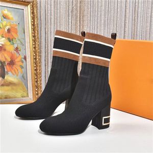 Botas de meia de designer de luxo com detalhe em malha, tecido elástico, silhueta, salto alto, feminino, clássico, inverno, feminino, Martin, tamanho 35-42